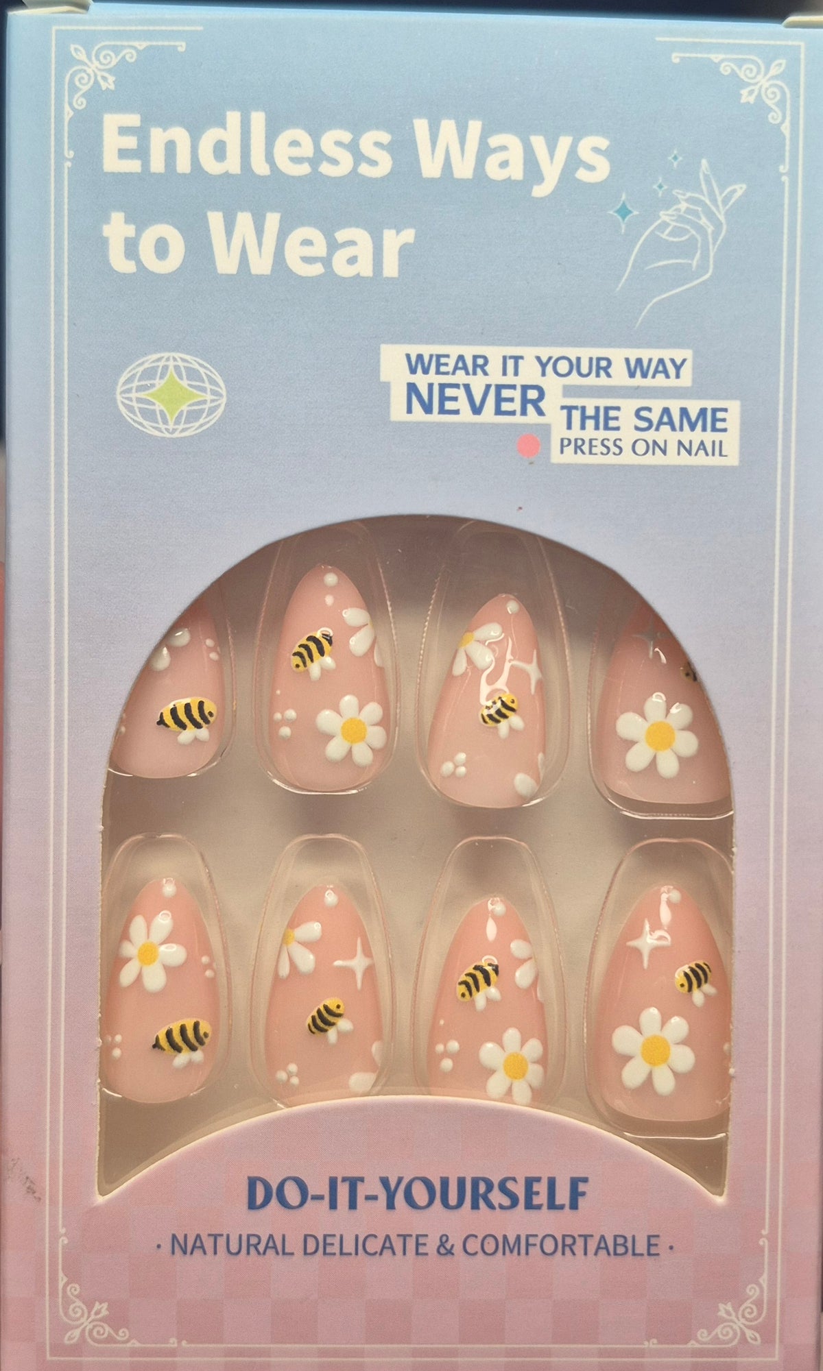 Bees and Flowers Press-On Almond Shape Nails