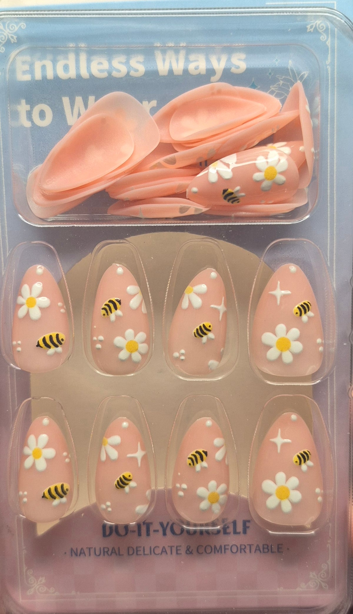 Bees and Flowers Press-On Almond Shape Nails