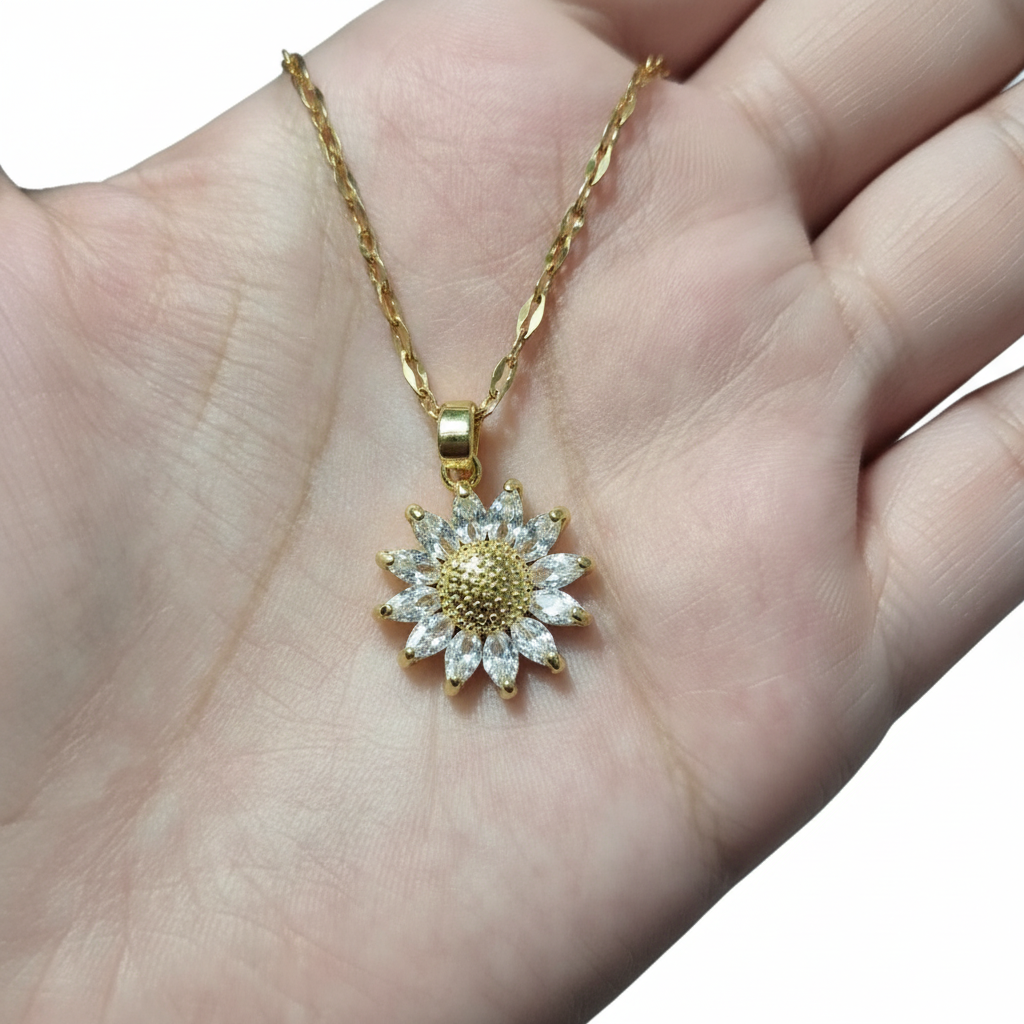 Sunflower Pendant Necklace - White BG 1