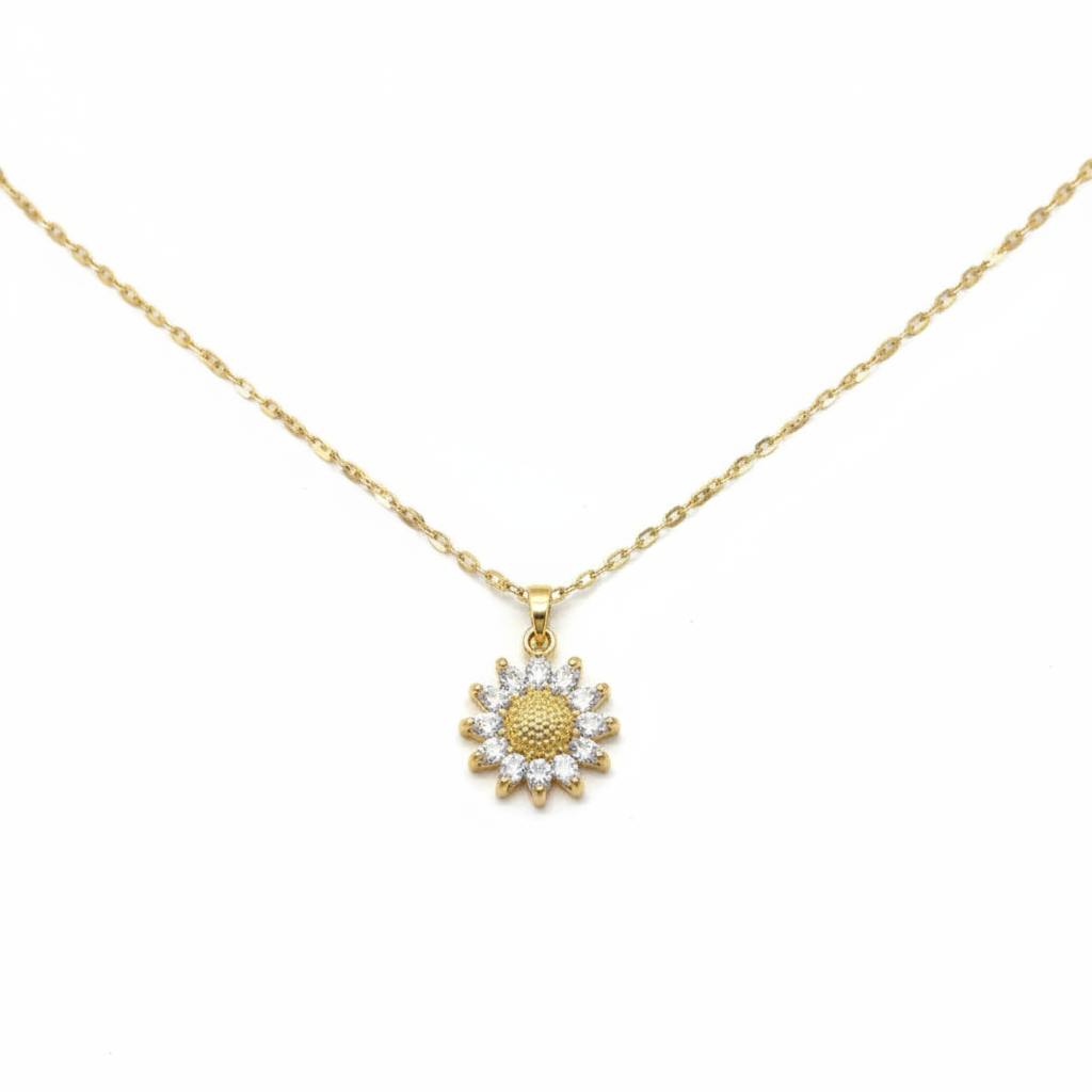 Sunflower Pendant Necklace - White BG 4